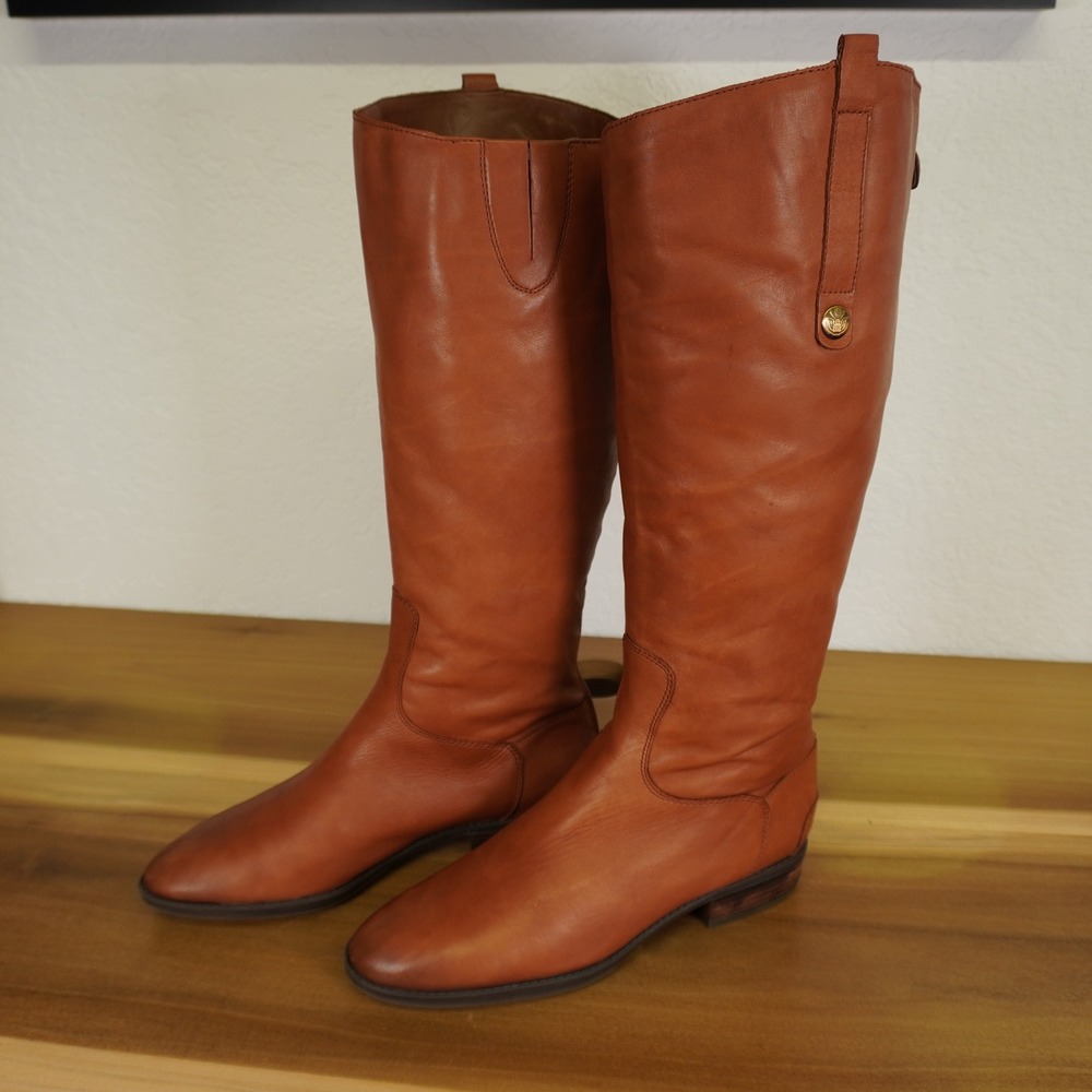 Sam Edelman Penny Riding Boots Women 9M 39 Brown Leather Tall Zip Equestrian
